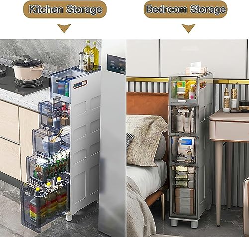 OPSREY Narrow Plastic Floor Bathroom Storage Cabinet Holder Organizer with Wheels, Multi-Purpose Storage Cabinet Unit for Living Room, Bedroom, K