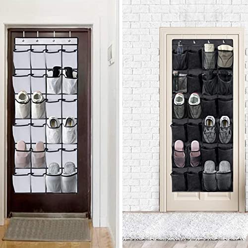 NC Hanging Organiser Over the Door, Shoe Racks with 24 Mesh Pockets 4 Door Hooks, Shoe Storage Organiser Holder Tidy with Large Fabric Pockets Sh