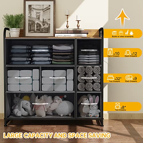 uiano Chest of Drawers with 7 Drawers,Suede Fabric Storage Tower, Easy to Install, Easy Pull Fabric Bins & Wooden Top & Large Storage Space, Livi