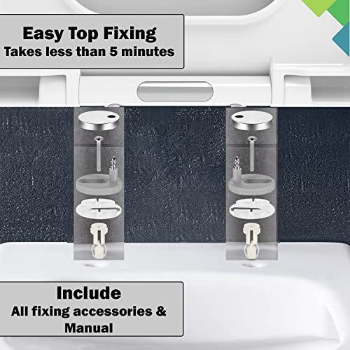 Mass Dynamic Square Toilet Seat Soft Close, One Button Quick Release Toilet Seats for Easy Cleaning, Easy Installation with Top Fixing & Adjustab