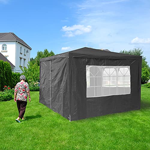 Relaxdays Side Panel for Gazebo, Set of 4, 2 x 3 m, Side Panels with Window and Zip, Waterproof, PVC and PE, Grey