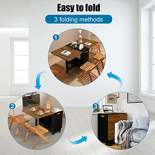 HSSZXFR Folding Dining Table with 2 Chairs, Space Saving Dining Table Folding Dining Table with Storage Drawer Drop Leaf Table Extension Dinner T