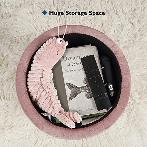 BONTEC Velvet Dressing Table Stool, Round Vanity Stool with Storange, Bedroom Ottoman Stool with Metal Legs for Home Living Room Fitting Room Bed