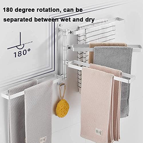 Towel Rack Rotatable Telescopic Hand Towel Holder 3 Arms Aluminium Look Towel Rail,Wall-Mounted Bathroom Kitchen(Color:Silver)