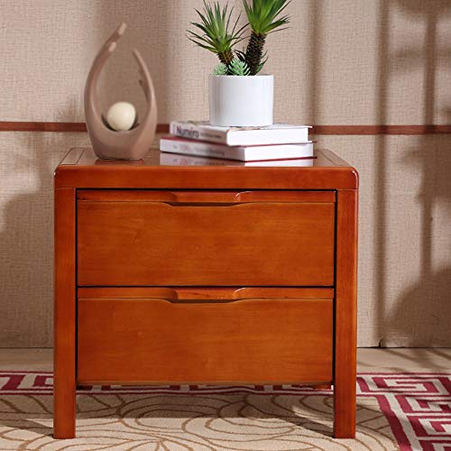 LUKEO Solid Wood Bedside Table Simple Environmental Protection Bedside Table,Double Drawer Bedroom Mini Bedside Table