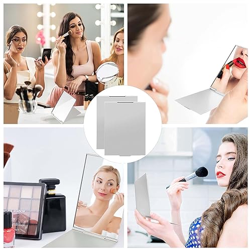 JIANYH 2 Pcs Travel Mirror, 11.5x8 CM Unisex Ultra Slim Durable Portable Mirror, Silver Folding Pocket Compact Mirror for Make Up Hair Styling an