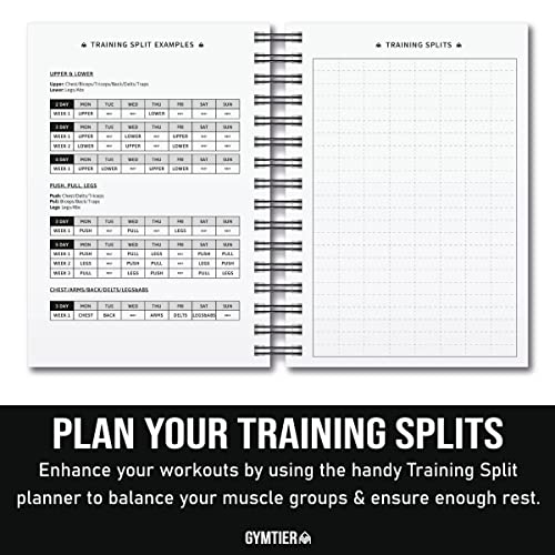 GYMTIER Workout Training Journal - A5 Gym Fitness Log Diary - 200 Pages Track your workouts - One Rep Max Tracker - Body Weight Goals & Tracking
