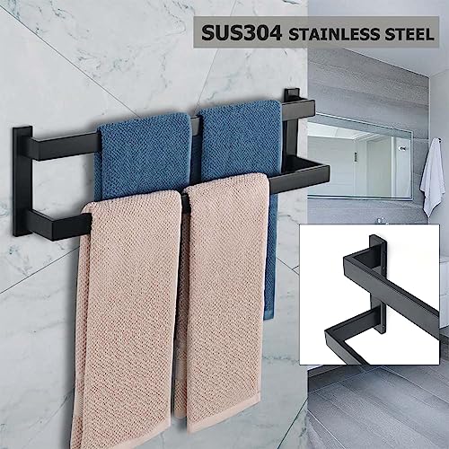 Sayayo Double Towel Rail Wall Mounted Hand Towel Holder for Bathroom Kitchen, SUS304 Stainless Steel Matte Black, EGOY002-B
