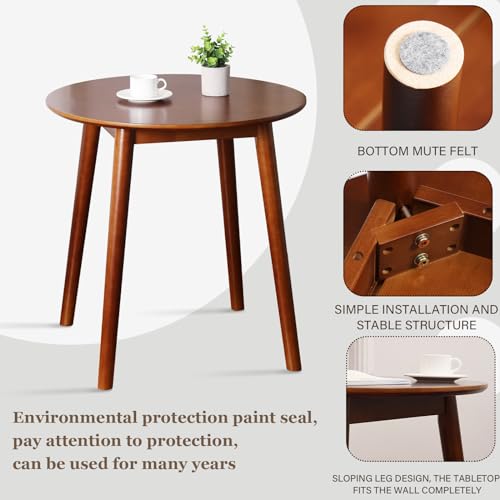 OGMILL 28.3" Small Round Dining Table for 2, Wooden Kitchen Dinner Table Rustic Wood Dining Table Mid Century Modern Kitchen Table (Brown)