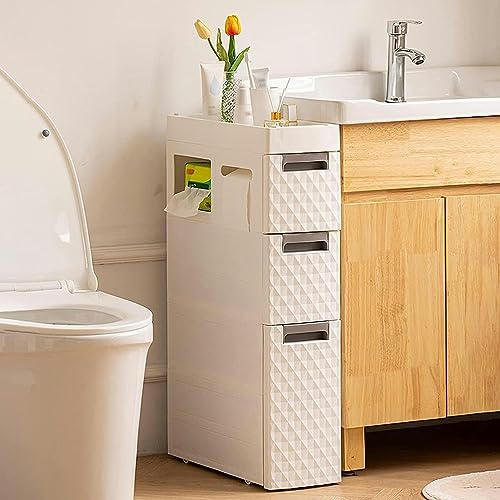 OPSREY Small Floor Bathroom Organizer, Side Toilet Cabinet with Drawers, Slim Toilet Paper Storage Cabinet to Fit Any Space