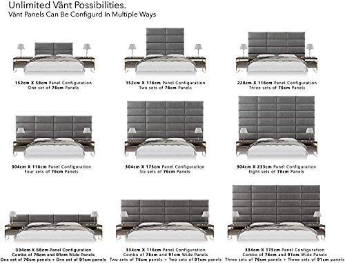 VANT Upholstered Accent Wall Panels - Packs of 4 - Easy to Install - Twin-King Size Headboard (76cm Wide, Metallic Silver)