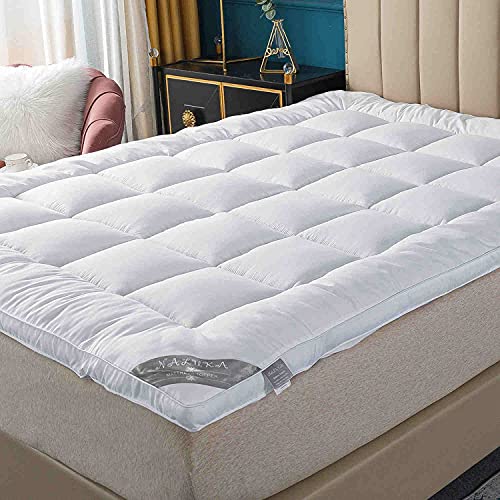 Naluka Mattress Topper Short Queen Size, Down Alternative Featherbed Microfiber Mattress Pad 2 Inch Thick Mattress Cover…