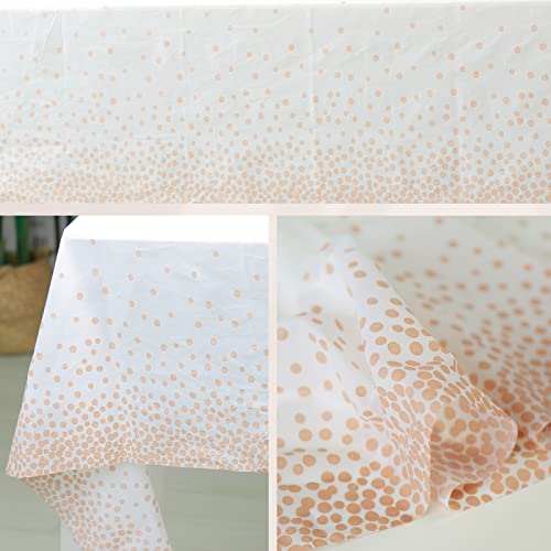 MLMOMVME 3Pcs Rose Gold Dot Table Cloth Plastic Rectangle 137 x 274cm Large Party Table Cover Picnic Baby Shower Birthday Weddings Indoor Outdoor