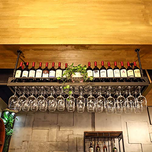 EYLINK Industrial Vintage Bar Floating Shelf, Wine Shelf, Wall Mounted Ceiling Hanging Wine Rack, Adjustable Height, Champagne Glass Shelving, Go