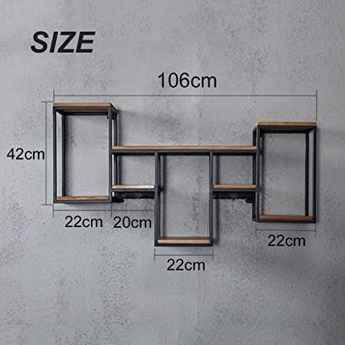 Industrial Wall Mounted Wine Racks with 8 Goblet Glass Holder, Metal Hanging Wine Bottle Holder, Vintage Wall Metal and Wood Shelf Floating Shelv