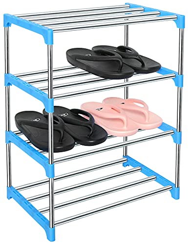 LNYZQUS Small Kids Shoe Rack, 4 Tier Pink Shoe Organizer Shoe Shelf For Closet,Stackable Narrow Shoe Stand Slim Zapateras Organizer,Cute Toddler