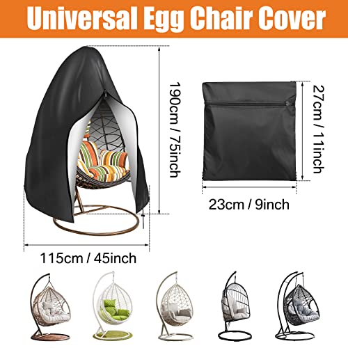 Teynewer Patio Hanging Egg Chair Cover, Outdoor Single Seat Swing Egg Chair Cover Waterproof with Zipper, Outdoor Swing Egg Chair Cover 190 x 115