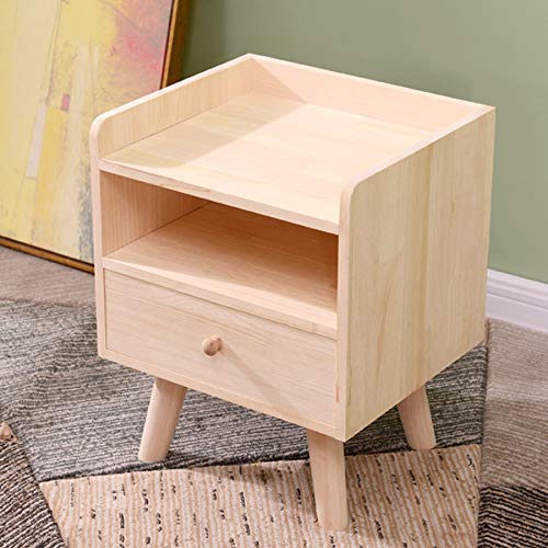 LUKEO Solid Wood Simple Bedroom Bedside Table, Mini Drawer Storage Wooden Cabinet