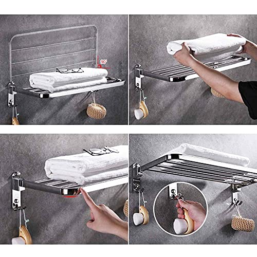 FVRTFT towel stand no drilling towel rail stainless steel towel rack foldable wall mounted self adhesive hook for bathroom-58cm