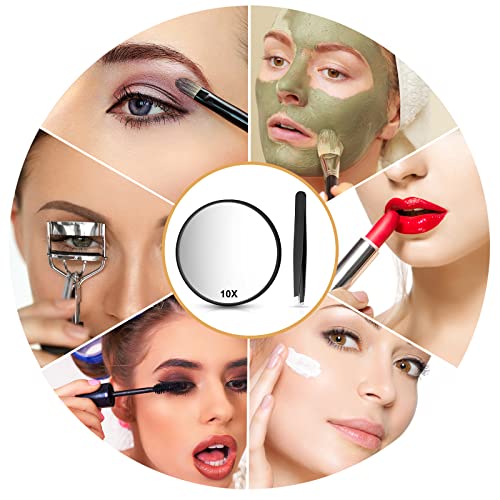 wlertcop Magnifying Mirror 10x Travel Magnifying Mirror Compact Mirror with Tweezer Cosmetic Mirror Magnified Makeup Mirror tweezer magnifying mi