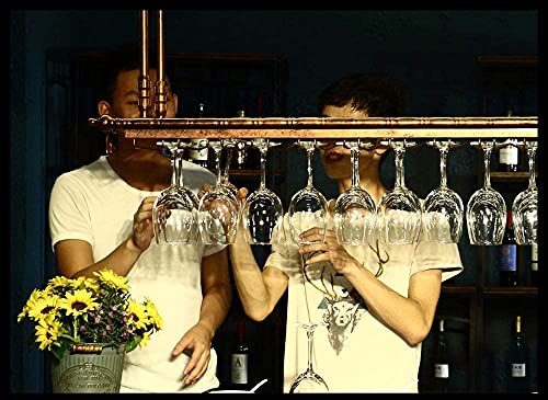 SUCHETA Hanging Wine Rack with Glass Holder and Shelf, Hanging Wine Racks Ceiling Mounted Wine Bottle Holder Metal Iron Stemware Racks Wine Glass