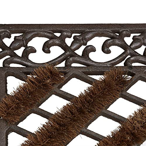 Relaxdays Door Mat Cast Iron Doormat with Bristles, Rectangular 4 x 72 x 46 cm, Art Nouveau Rustic Welcome Mat made of Robust Powder Coated Metal