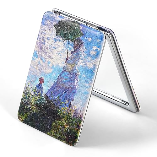 Dynippy Compact Mirror Double-Sided 1X/2X Magnifying 3.15inch Bulk Pu Leather Makeup Mirrors Square Mirror for Purses Small Pocket Portable Hand