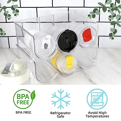 Golemas Water Bottle Organizer, Plastic Stackable Wine Storage Rack, Clear Kitchen Fridge Kitchen Cabinet Bottle Holder for Tumbler, Travel Mag,