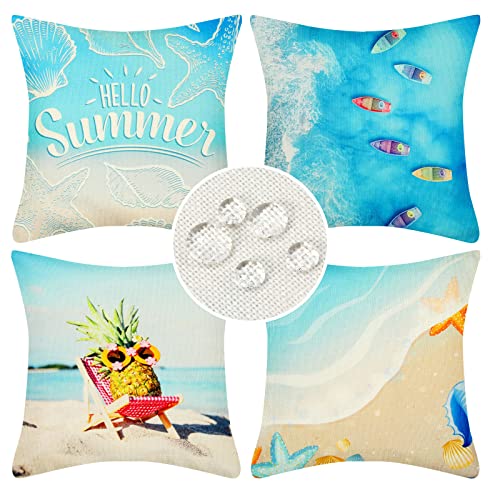 Outdoor Cushion Covers for Garden Furniture Decorative Waterproof Throw Pillow Cover Rudder Starfish Wood Background Square Pillowcases 45X45cm P