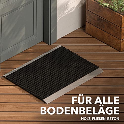 WEST & EAST Outdoor Aluminium Doormat with Brushes Black, Dirt-trapping Mat 80 x 50 cm, Outdoor Doormat, Outdoor Aluminium Doormat, House Entranc