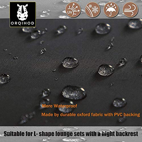 Orqihod L-shaped Garden Furniture Cover Waterproof 600D Heavy Duty Garden Rattan Corner Furniture Covers with Storage Bag 215x215cm Black Protect