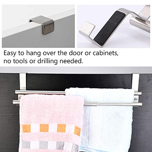 Over the Door Towel Rail,Double Layers Stainless Steel Telescopic Towel Holder for Cupboard Drawer Cabinet Rack Hanger Organizer Bathroom Kitchen
