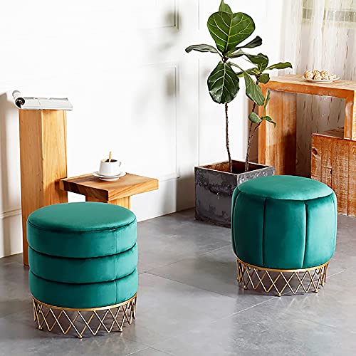 Luxurious Velvet Vanity Stool,Round Footrest Stool with Golden Base,Comfy Footstool Dressing Chair Multifunction Sofa Stool-B 40x40x42cm(16x16x17