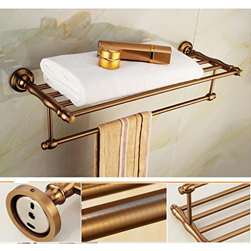 HIGOH Towel Racks,Bathroom Towel Rack Wall Mounted Towel Holder,European Style Antique Towel Rack,Space Aluminum Retro Copper Bathroom Rack,Bathr