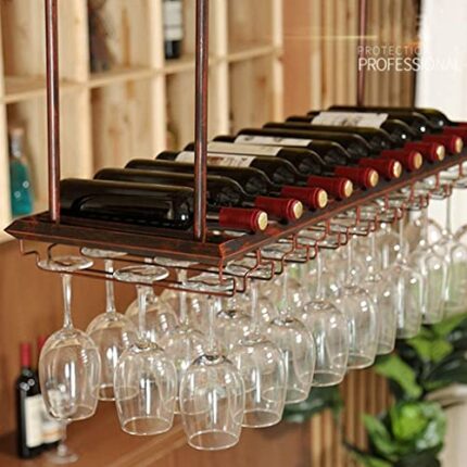 Wine racks Ceiling with Metal Frame, Red Wine Bottle Glass Holder Rack Shelf for 18 Bottles, Save Space, Wine Storage Display Shelf