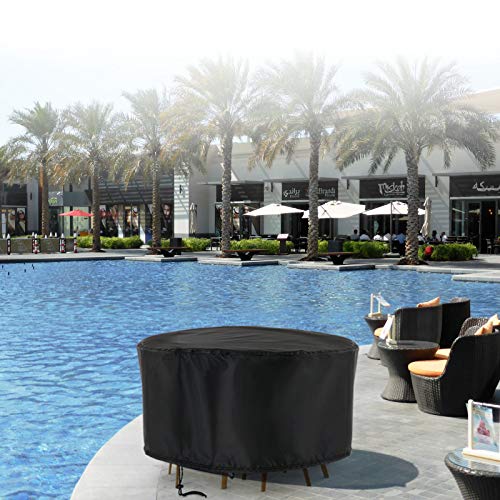 Flymer Patio Furniture Table Covers Round, 185 x 110cm Circular Patio Furniture Cover Oxford Fabric Heavy Duty Waterproof Dustproof Rip Proof Ant