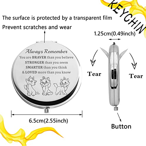 KEYCHIN Marie Pocket Mirror Marie Cat Movie Fans Gifts You are Braver Stronger Smarter Than You Think Compact Makeup Mirror for Women Girls Teena