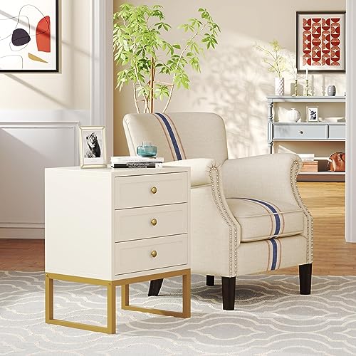 LITTLE TREE Modern Night Stand with Storage, Wood Bedside Bedroom, Tall Nightstands, Large Side End Table Metal Legs for Living Room, Easy Assemb