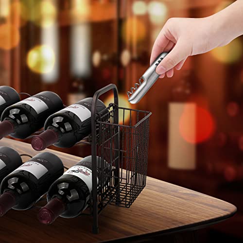OBloved Metal 2 Tier Countertop Wine Rack with Storage Basket, Wine Cabinet Counter Wine Rack Holder and Storage Wine Rack Stackable-Hold 8 Bottl