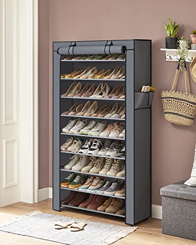 SONGMICS 10-Tier Shoes Rack with Dustproof Cover, 28 x 88 x 160 cm, Shoe Storage Cabinet, Shoe Organiser, Shoe Stand Holds 40-50 Pairs of Shoes,