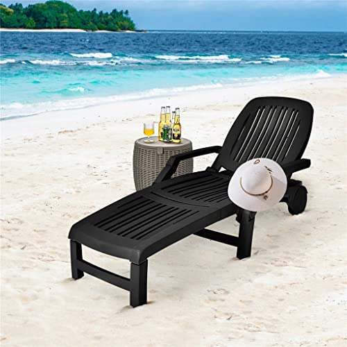 LUKEO Chaise Lounge Chair Adjustable Reclining Black