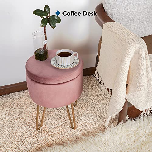 BONTEC Velvet Dressing Table Stool, Round Vanity Stool with Storange, Bedroom Ottoman Stool with Metal Legs for Home Living Room Fitting Room Bed