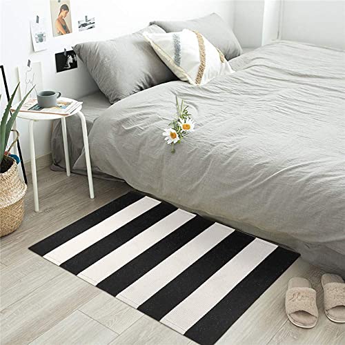 Seavish Black and White Striped Rug, 23.6" x 35.4" Indoor Outdoor Doormats Welcome Mats for Front Door Layered Door Mats Front Porch Mat Handmade