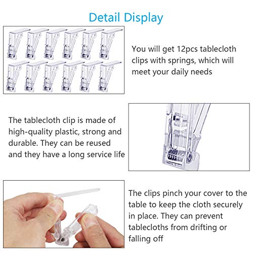HAKOTOM 12pcs Clear Plastic Table Cloth Clips Table Cover Clamp Portable Tablecloth Holders for Home Picnic Outdoor BBQ Wedding DIY Party Hotel R
