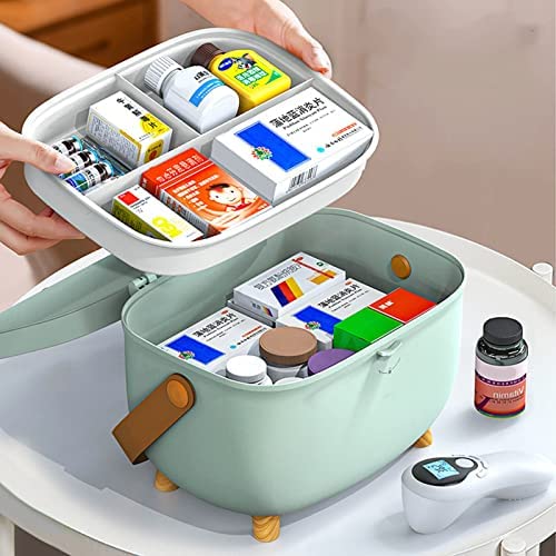 Les-Theresa Medicine Storage Box, Plastic Oval First Aid Box, Double Layers Multi Grid Large Capacity Medical Organizer, Emergency Bins for Home,
