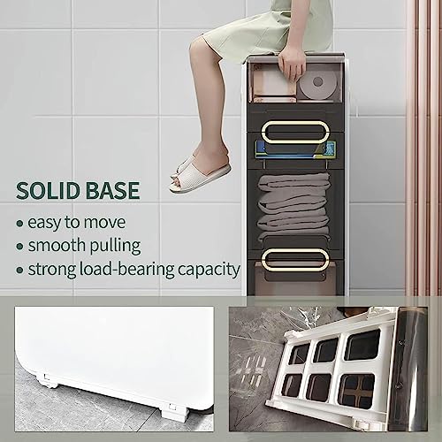 CIADAZ Toilet Paper Storage Stand, Multi-Purpose Storage Cabinet Unit for Small Space, Slim Bathroom Storage Cabinet with 3 Drawers - No Installa