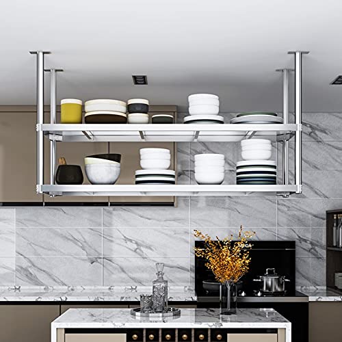 SUCHETA Wine Rack Hanging Wine Glass Rack, Modern Floating Shelves, Loft Kitchen Storage Shelf, 304 Stainless Steel Wall-Mounted Two-Tier Storage