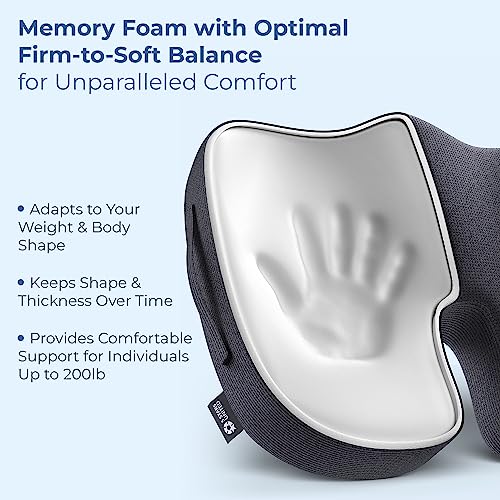 5 STARS UNITED Seat Cushion for Office Chair - 100% Memory Foam Pillow - Firm Coccyx Pad - Tailbone, Sciatica, Lower Back Pain Relief - Premium H