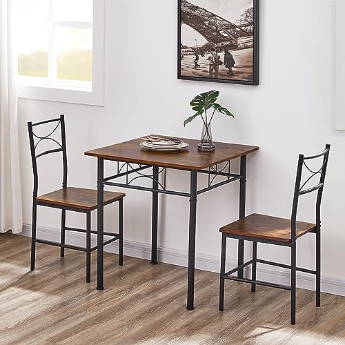 MEGOIVARTEN 3 Piece Small Square Dining Table Set for Kitchen Breakfast Nook, Pub Dining Set, Modern Square bar Table and Stools for 2, Wood Grai