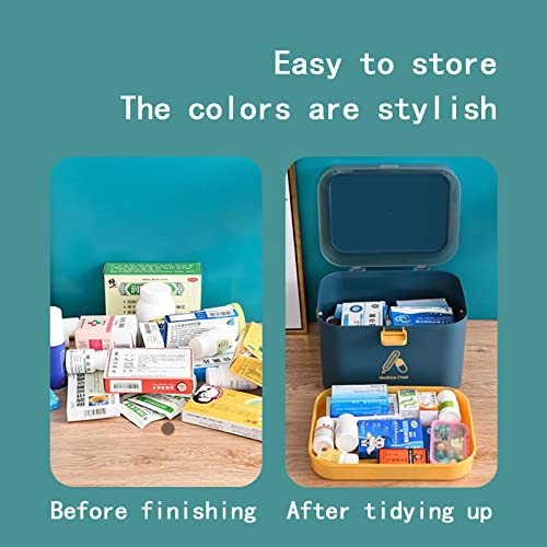 UNYLE Small Home Medicine Storage Box, Folding 2 Tier First Aid Box, Portable Medicine Container Box for Home, School, Office Medicine Storage Co